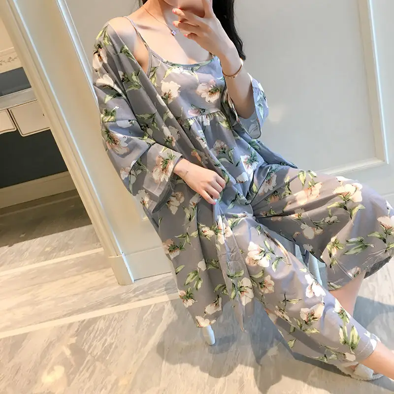 2024 The New Pajamas for Women in Spring Autumn and Summer Loose Sexy Suspenders Long-sleeved Trousers Three-piece Fashion Suits