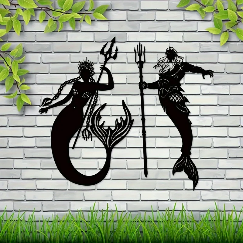 2pcs, Mermaid Queen & Merman King From Atlantis, Metal Wall Art Decor
