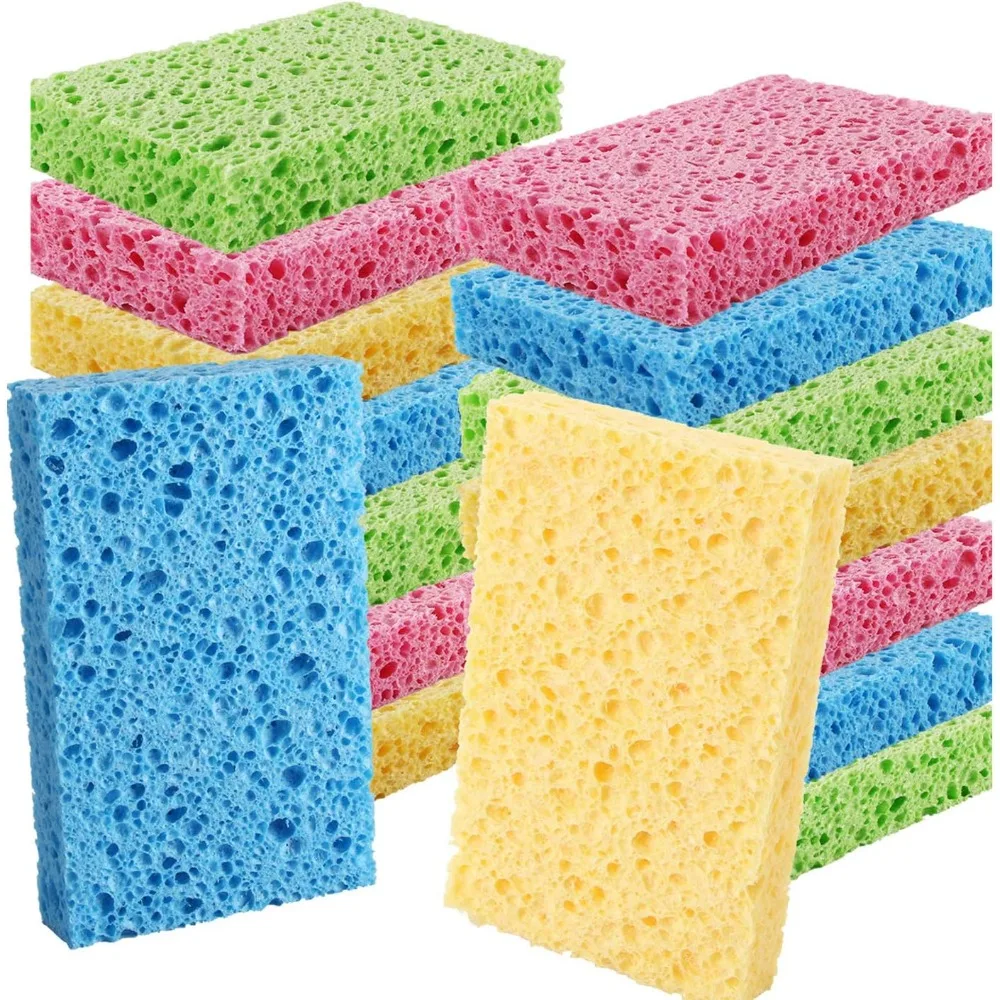 

Cleaning Scrub Colored Sponge,Non-Scratch Kitchen Cellulose Dishwashing Sponge,16Pack Biodegradable Natural Sponge