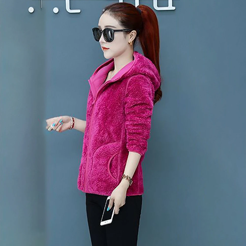 Fashion Hooded Ladies Short Autumn And Winter Wearing Polar Loose Elegant Leisure Coral Warm Coat