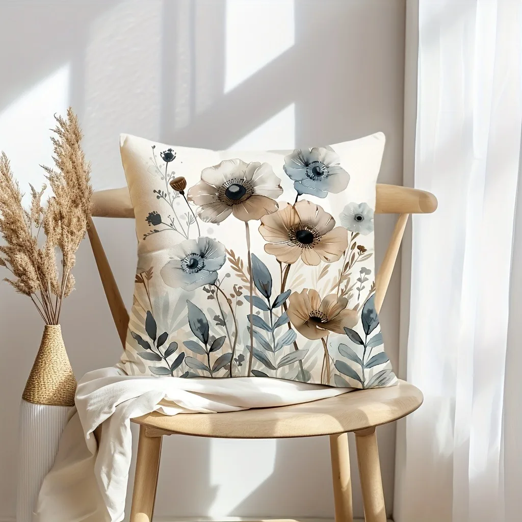 Neutral watercolor floral pattern printing pillowcase living room sofa cushion cover home bedroom room decoration 45x45cm