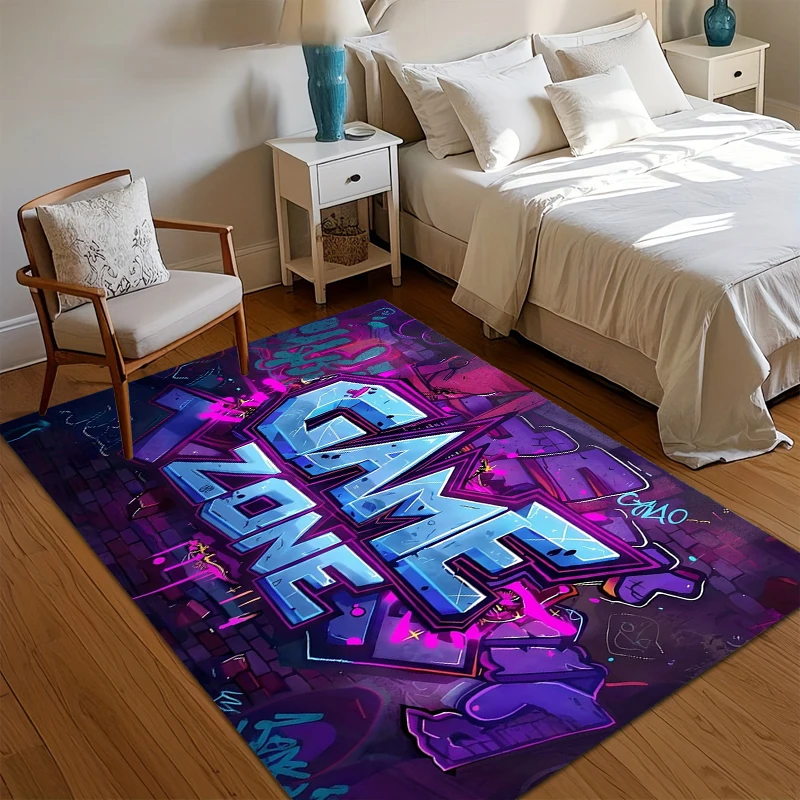 Graffiti Game Zone Area Rug Non Slip Washable Floor Carpet Accent Rug Decorative Carpet Stylish Rug for Kids Bedroom Playroom