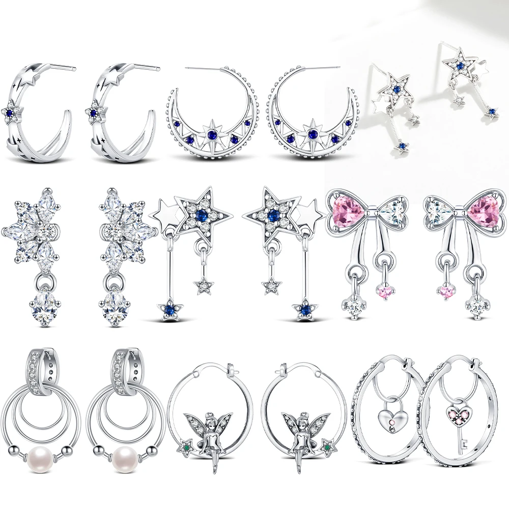 

925 Sterling Silver Cat Head Love Lock Earrings Star Trail Ear Hook For Women Sparkling Luxury Earring Elegant Mother's Day Gift