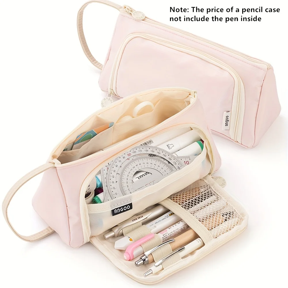Multifunctional Pencil Case Canvas Triangle Stationery Box Large Capacity Simple pencil Bag Stationery Organizer Storage Bag