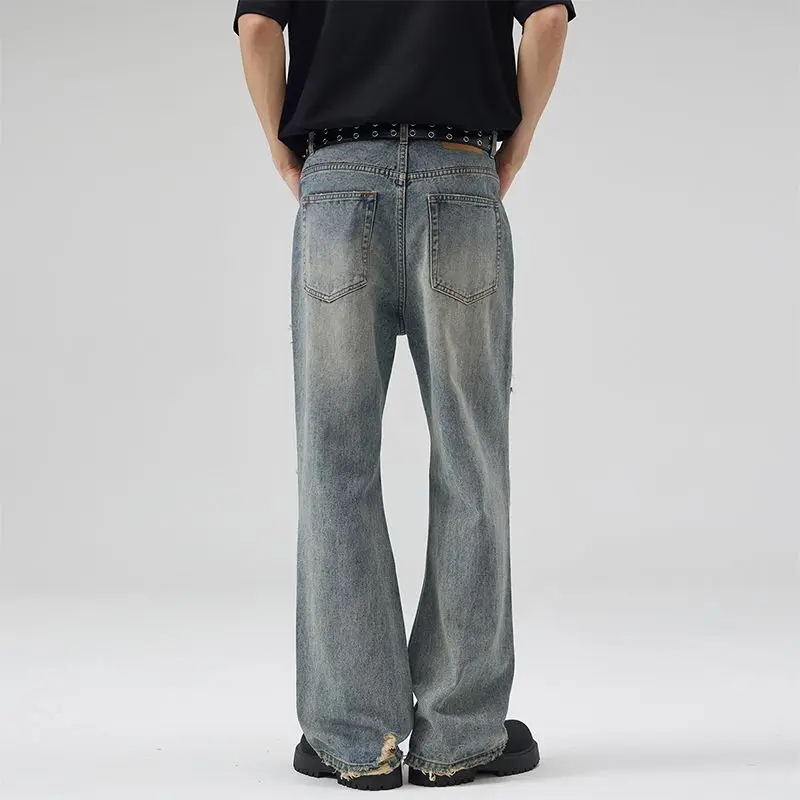 KSTUN ユーズド加工ジーンズ男性リッピングヒップホップバイクデニムパンツフレアパンツブーツカットメンズズボンヴィンテージ中空アウトほつれ