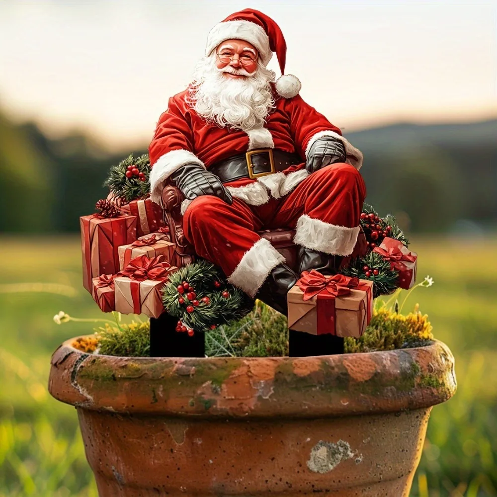 Santa Claus 2D Acrylic Decorative Ground Pile Props Ground Insertion Christmas Gift Potted Plants Decorative Garden Lawn