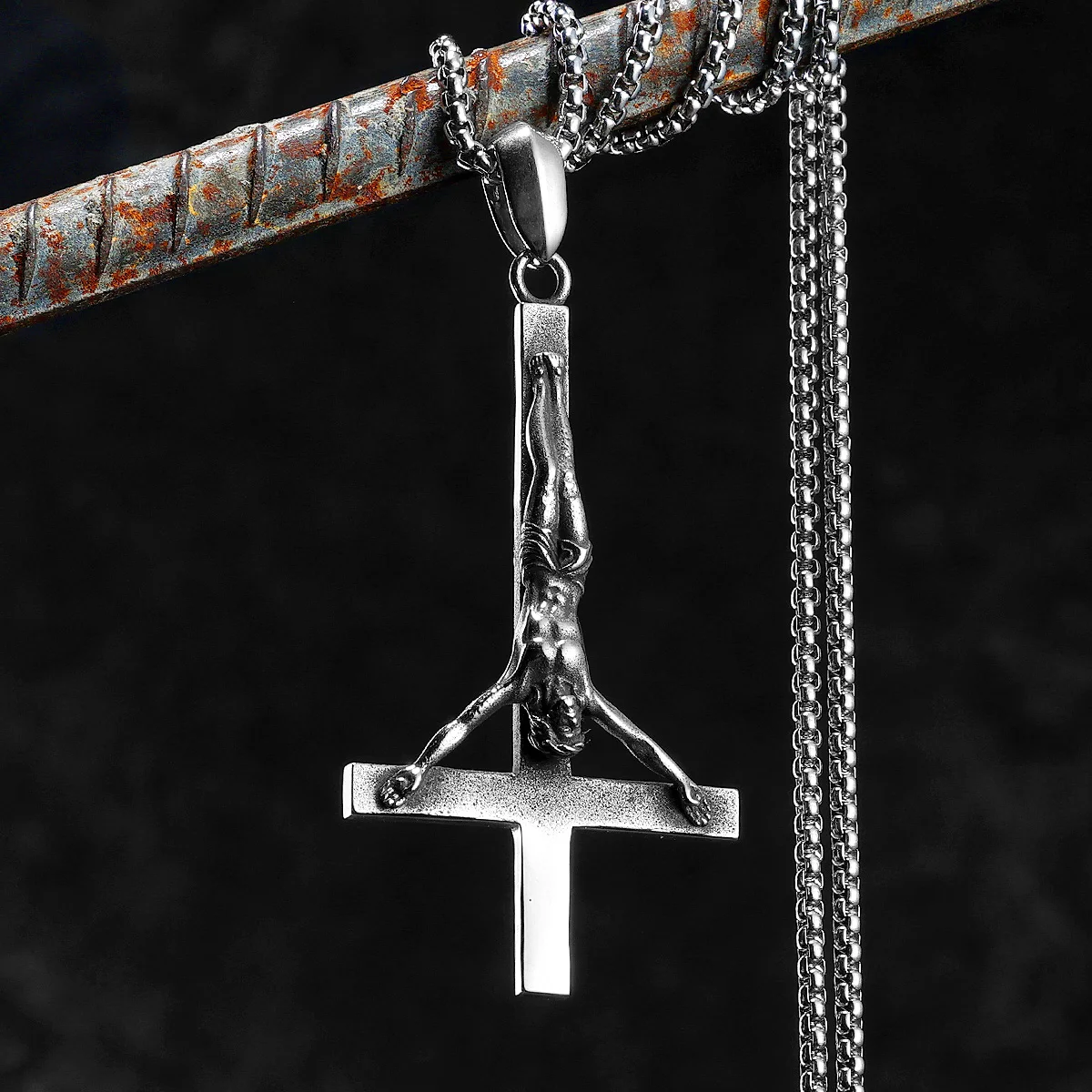 Inverted Jesus Cross Exorcist Amulet Stainless Steel Men Necklaces Pendant Chain Punk For Women Fashion Jewelry Gifts Wholesale