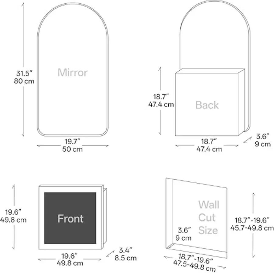 Bathroom medicine cabinet with LED anti-fog mirror, aluminum frame, white finish, recessed or surface mount, no assembly requir