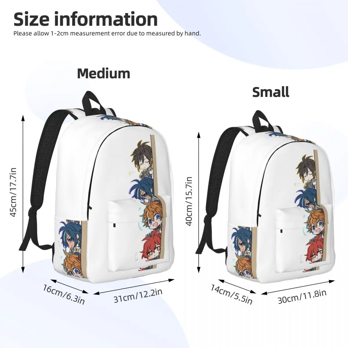 Genshin Impact Chibi Peeker Boy Band Backpack Daypack Large Capacity Children BookBag School Bag Shoulder Bags for Boys Girls