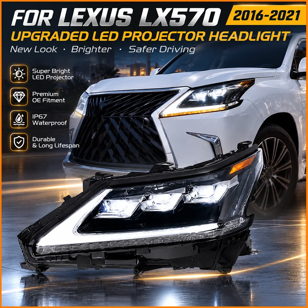 For Lexus LX570 2016-2021 Upgrade Triple Beam 3 Lens Full LED Headlight L Shape DRL Sequential Turn Signal Headlamp Assembly