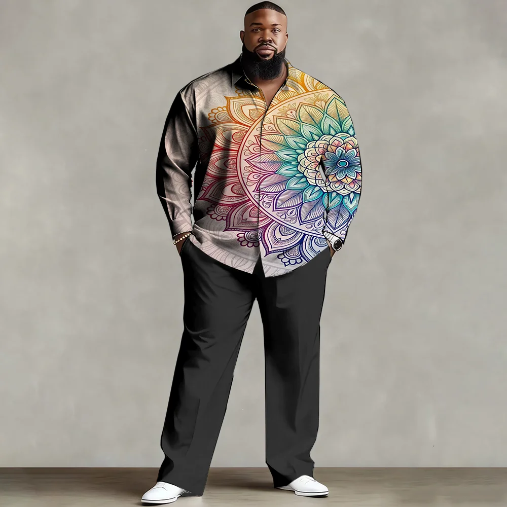 

S-9xl plus size Men's Shirt Set: Ethnic-Chic Style - Soft Cotton Blend, Sleek Tribal Pattern Prints, Wrinkle-Resistant,