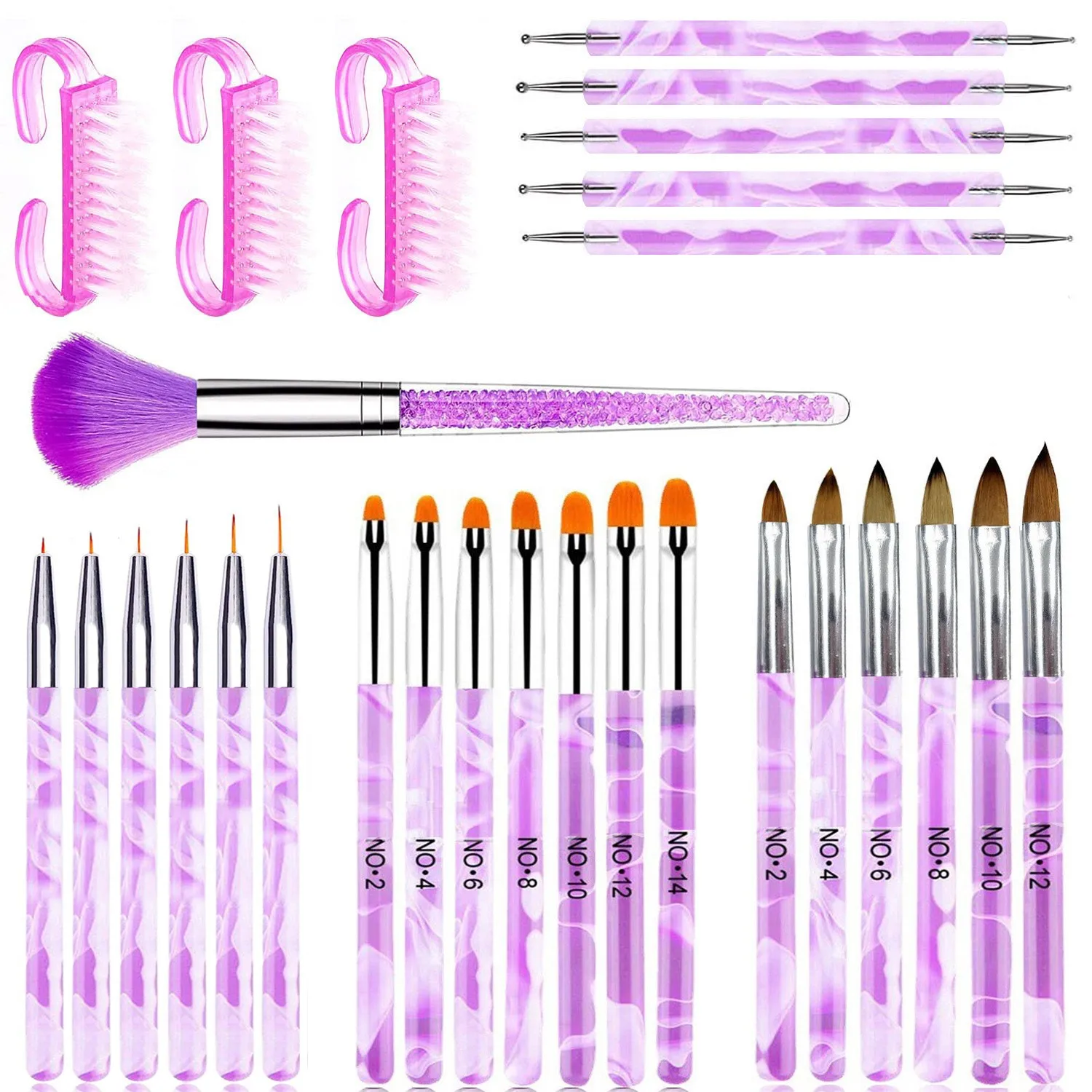 

Набор из 28 многоразовых профессиональных кистей для нейл-арта: для УФ-геля, акрила, точечной росписи, удаления пыли. Подходит для начинающих, для дома и салона.