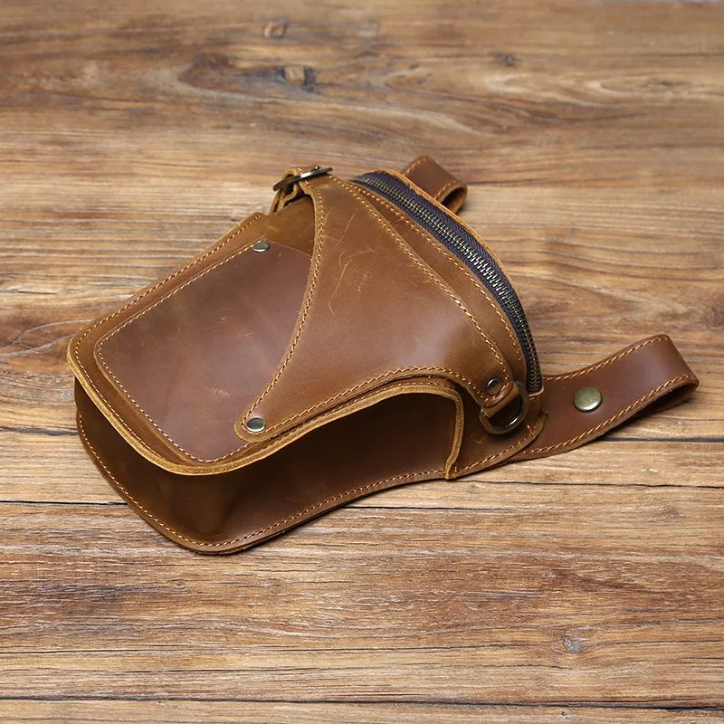 Nzpj Vintage Echt leder Herren Hüft tasche natürliche Rindsleder Outdoor Motorrad Herren tasche verrückte Pferd Leder Handy tasche – Detail 7