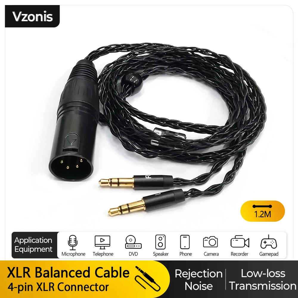 

Headphone Balanced Cable Audio Upgrade Cable with Dual 3.5MM Plugs to 4-PIN XLR Connector for DENON AH-D7100 7200 D600 HIFIMAN