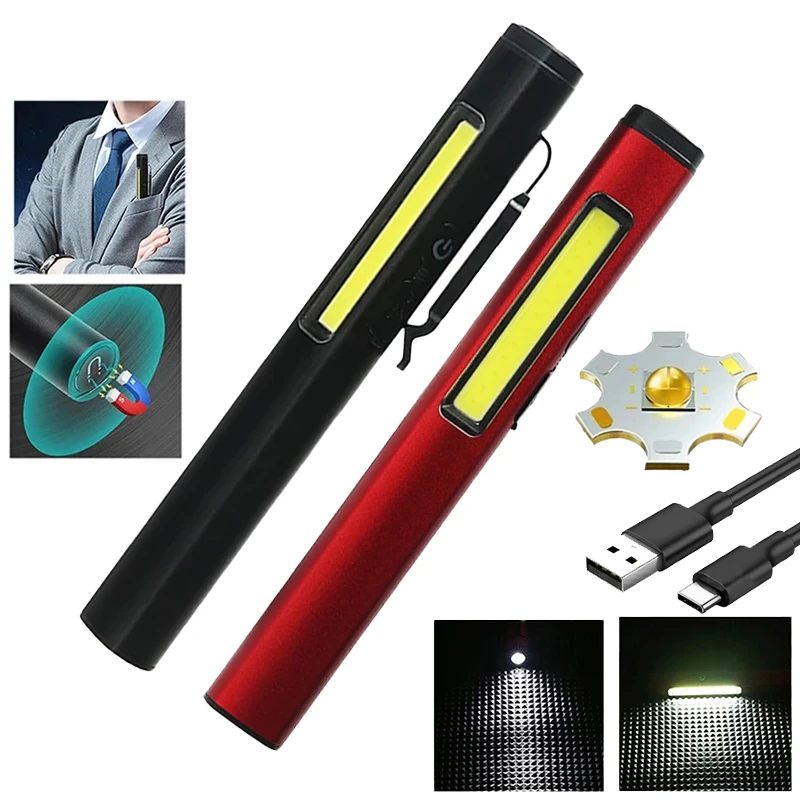 USB Rechargeable Pen Lamp COB Side Light Built In Battery With Pen Clip Pocket Led Flashlight For Medical Emergency Inspection