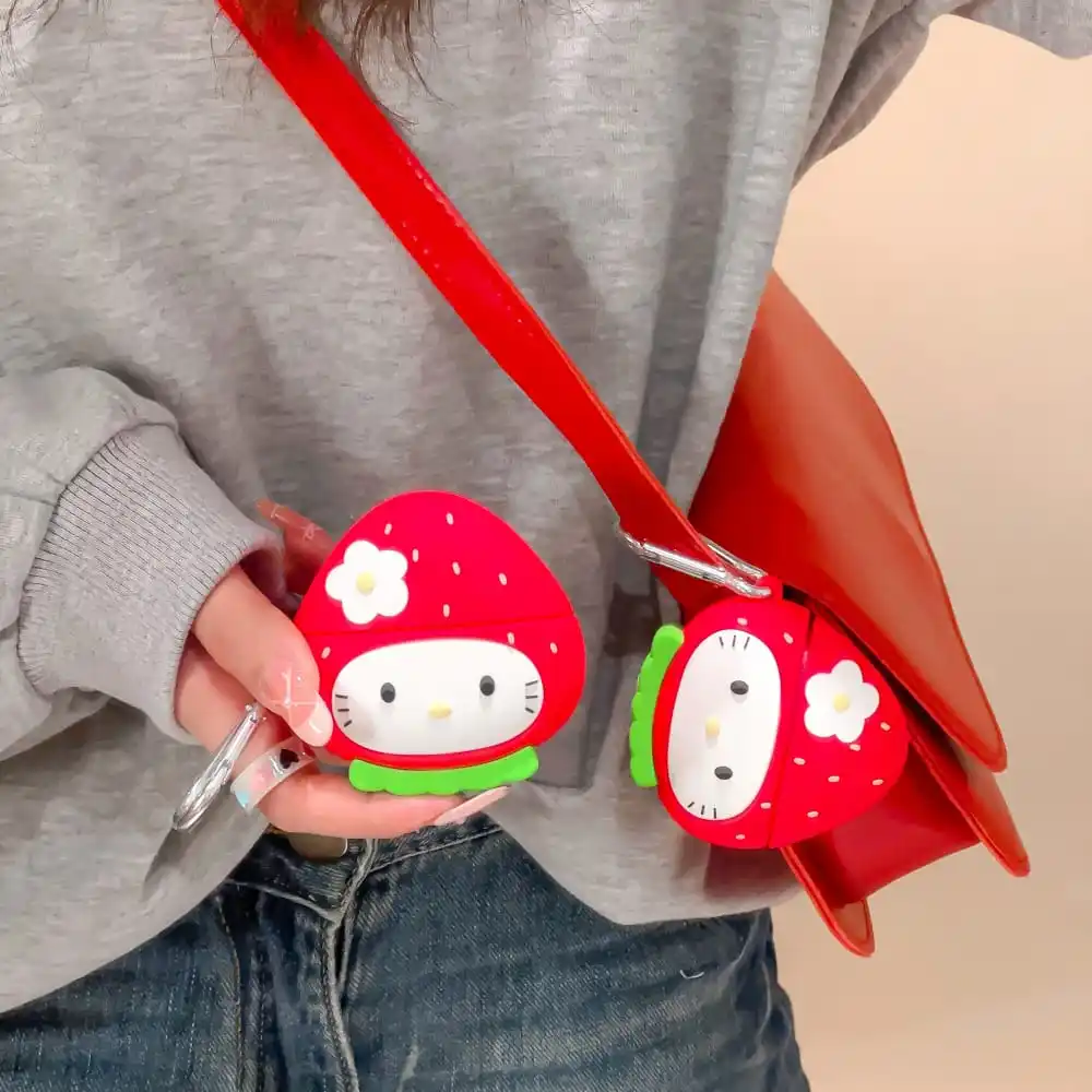 Милая мультяшная аниме ролевая клубника Hello Kitty Наушники для AirPods 1 2 3 Pro 2rd зарядная коробка мягкая защита от падения