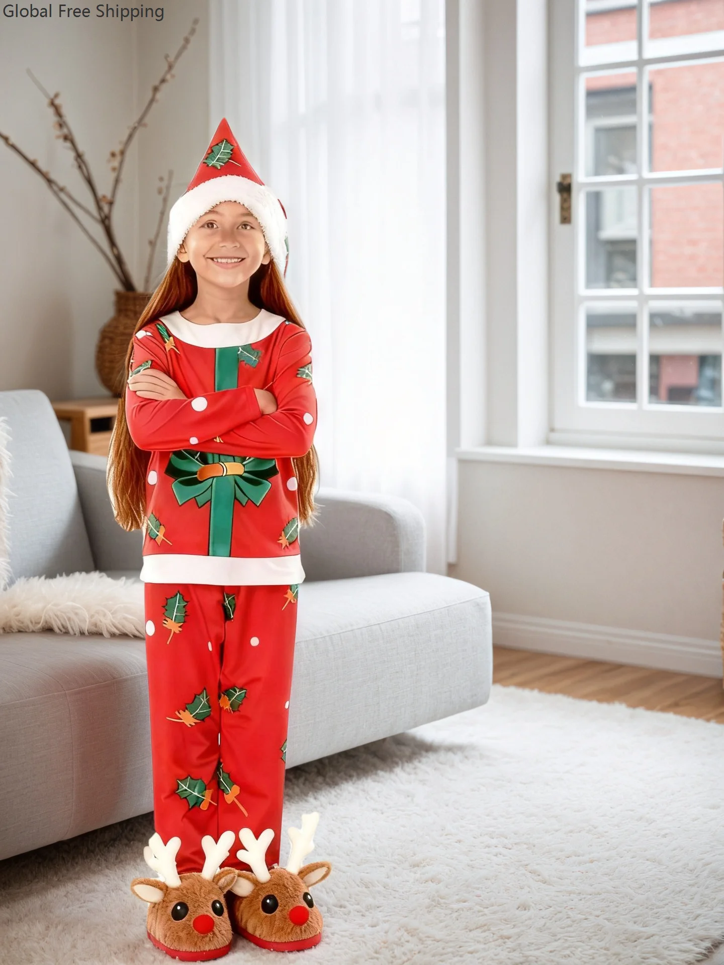 

Christmas Children's Red Pajama Party Costume Girl Role Play Cute Gift Box Printed Top And Pants Set Christmas Loungewear 2026