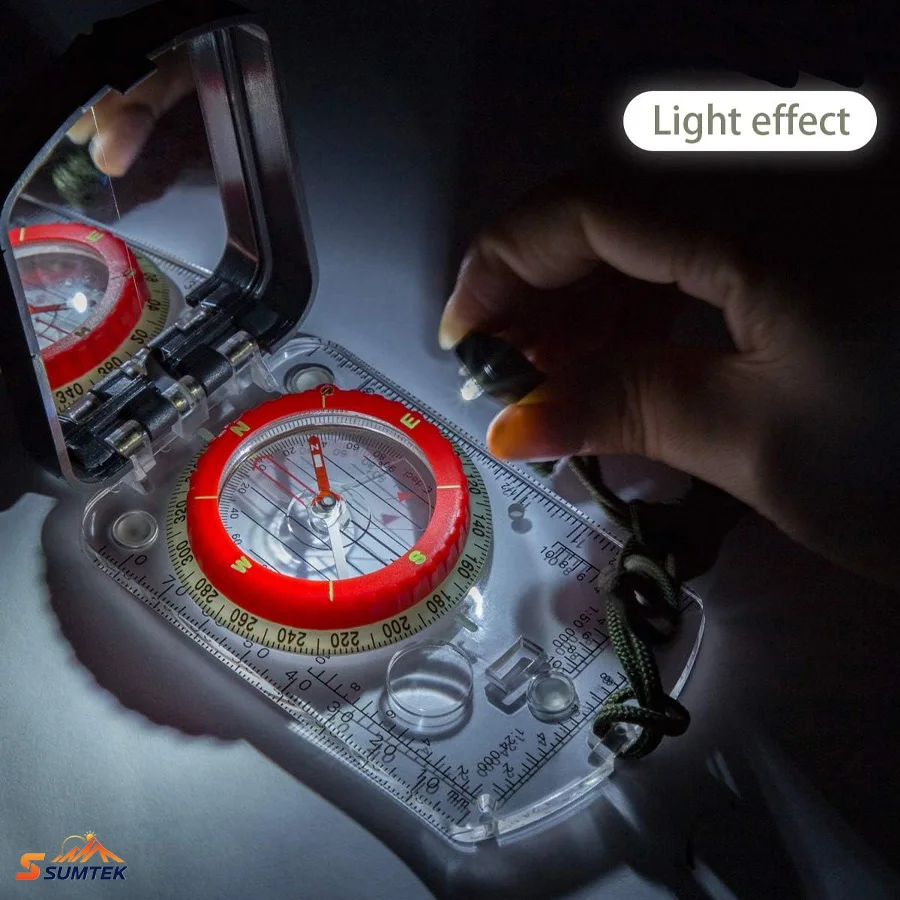 

Orienteering Map Compass-Sighting Mirror with Adjustable Declination,Clinometer&LED light for Hiking,Camping,Hunting,Mountaineer