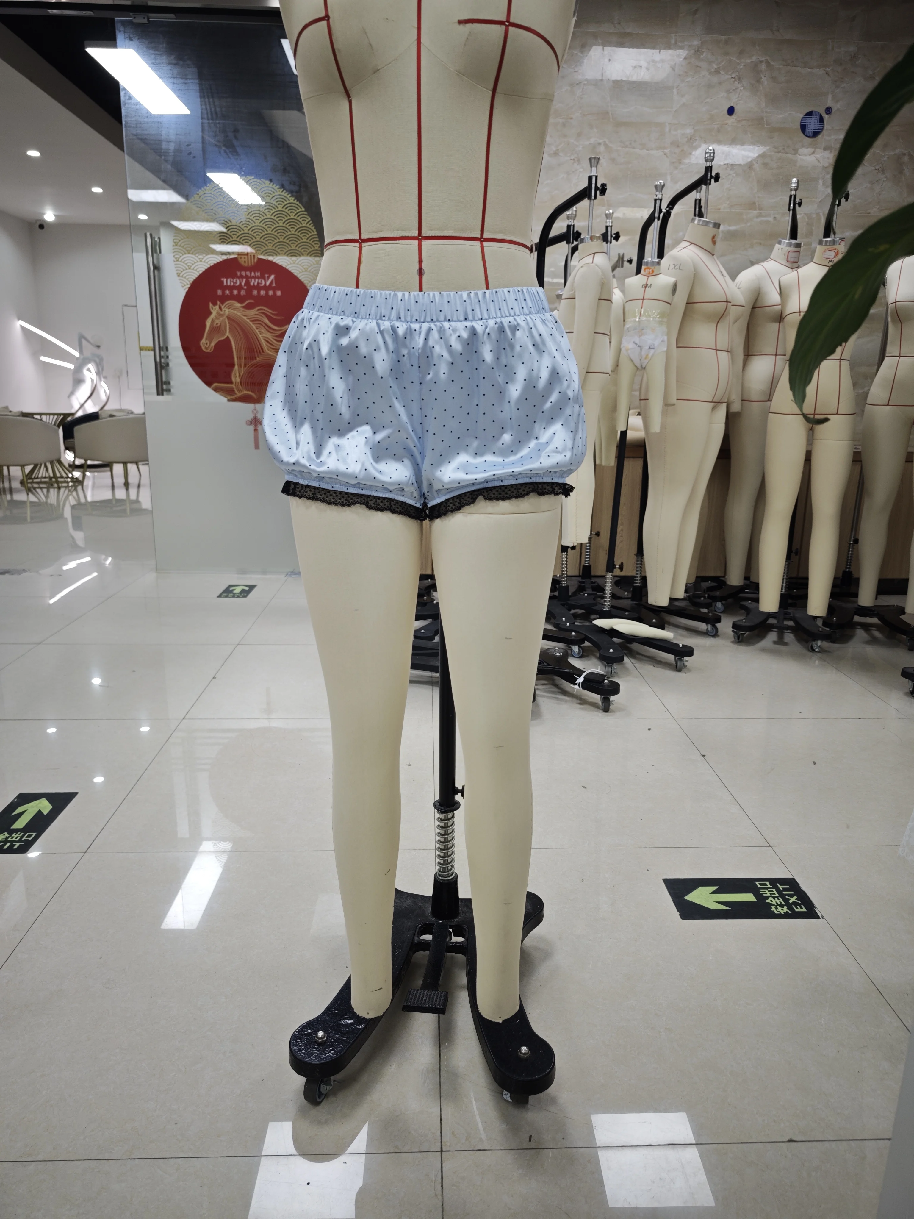 Women Bubble Shorts Elastic Waist Dot Print Summer Vintage Bloomers Shorts