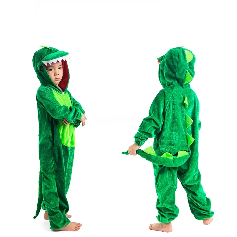 Schattige Kinderen Dier Dinosaurus Kugurumi Kostuum Cosplay Jongens Kind Groen Zwart Kleuterschool Feest Student Spel Rollenspel Pak