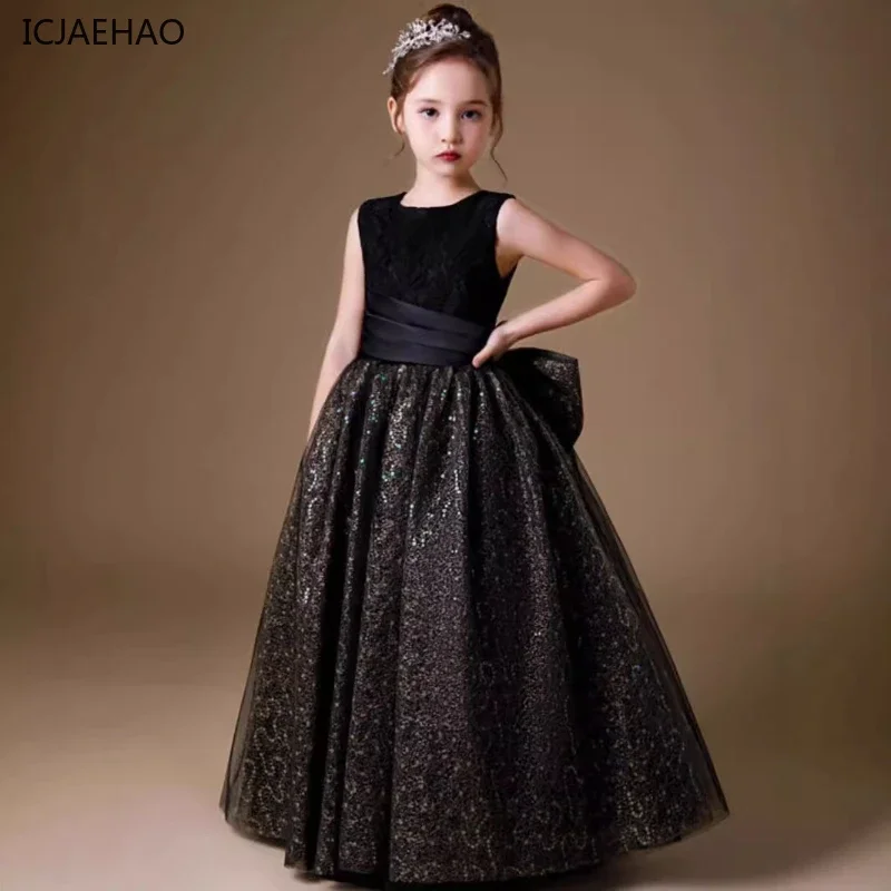 ICJAEHAO 2025 Girls Kids Violin Choir Host Princess Dress Children Piano Orchestral Performance Evening Party Elegant Clothes