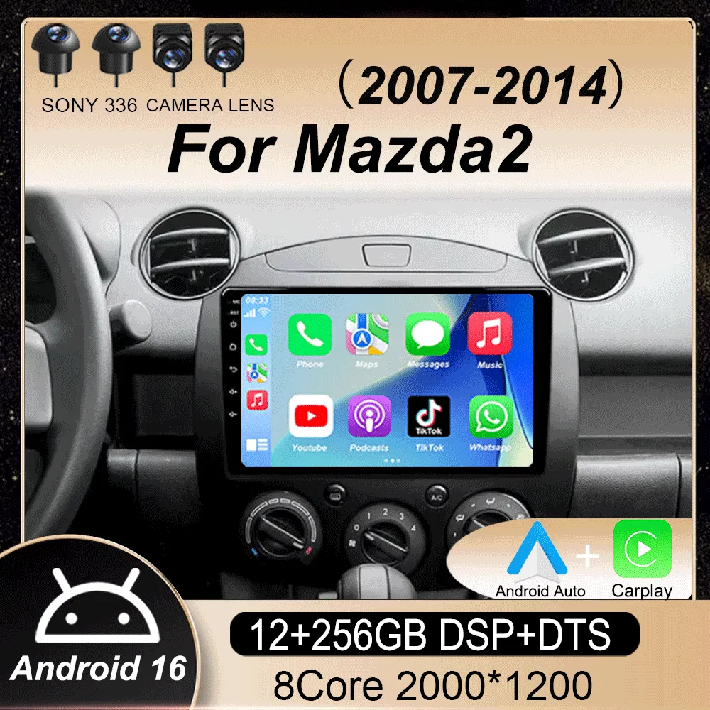 

Автомагнитола Android 16 с навигацией для Mazda2 2007-2014, мультимедийный плеер с Wi-Fi, 4G, GPS, CarPlay, Auto DSP