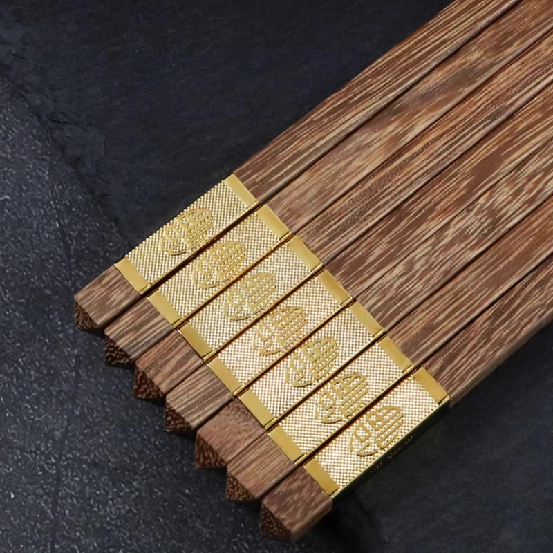 

High-Grade Golden Fortune Chicken Wing Wood Chopsticks Set Home Use Antibacterial, Mildew-Resistant, Non-Slip Wooden Tableware