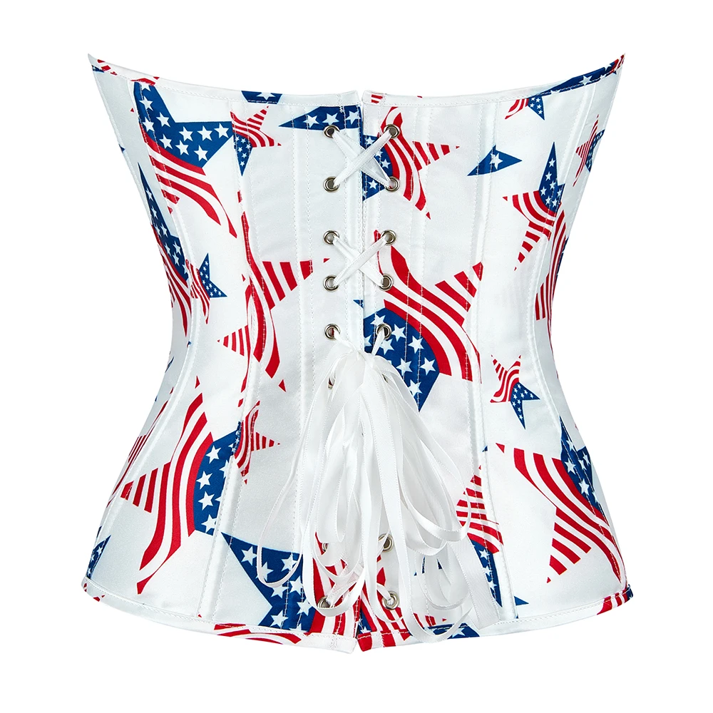 Overbust Corset American Flag Print Bustier Top Fashion Lingerie Corselet