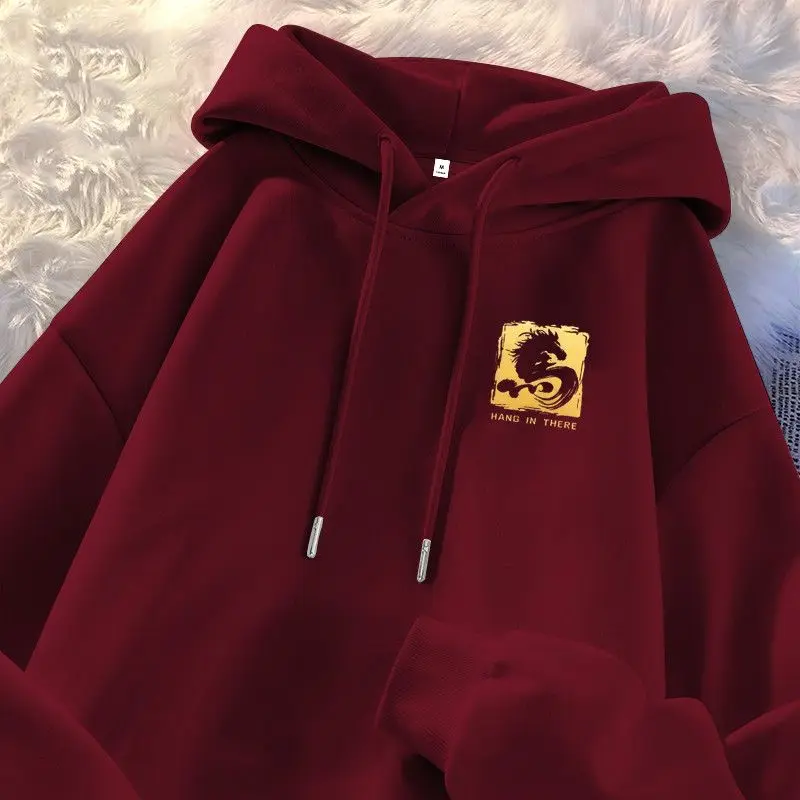 

Худи большого размера для пар, одинаковые, на весну, осень, зиму, с новогодним принтом, повседневная толстовка из смесового хлопка и полиэстера