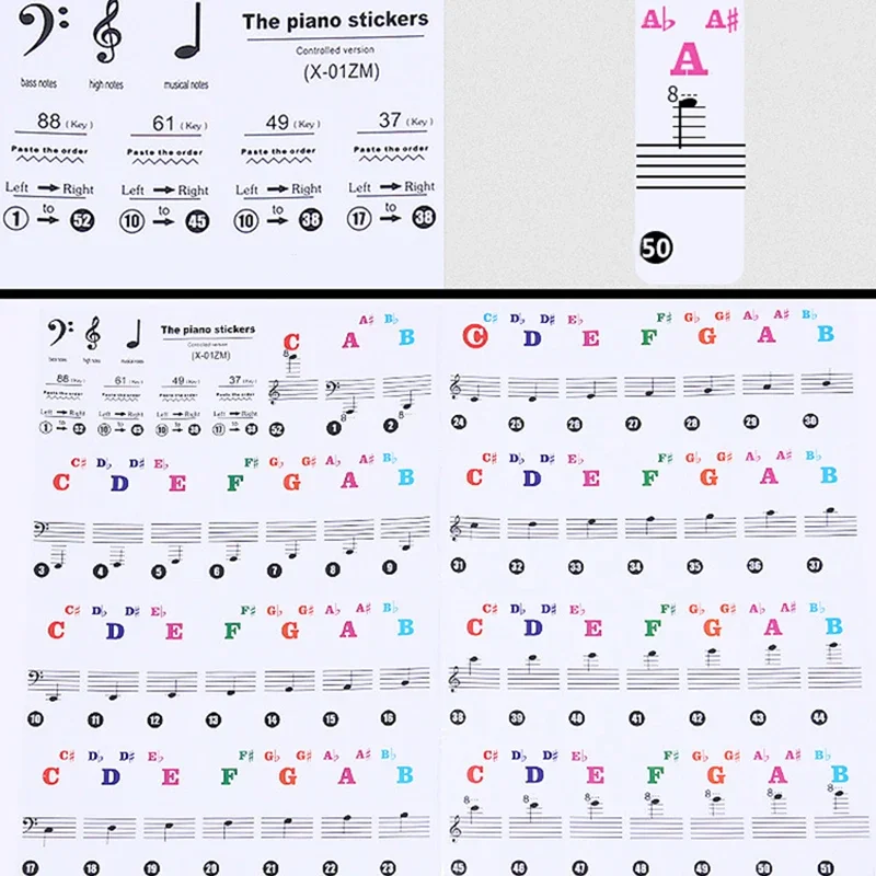 Decal Piano Stickers Learn 37*11mm Transparent Clear Digital Keyboard Removable Multicolor For 37/49/88/61/54 Keys