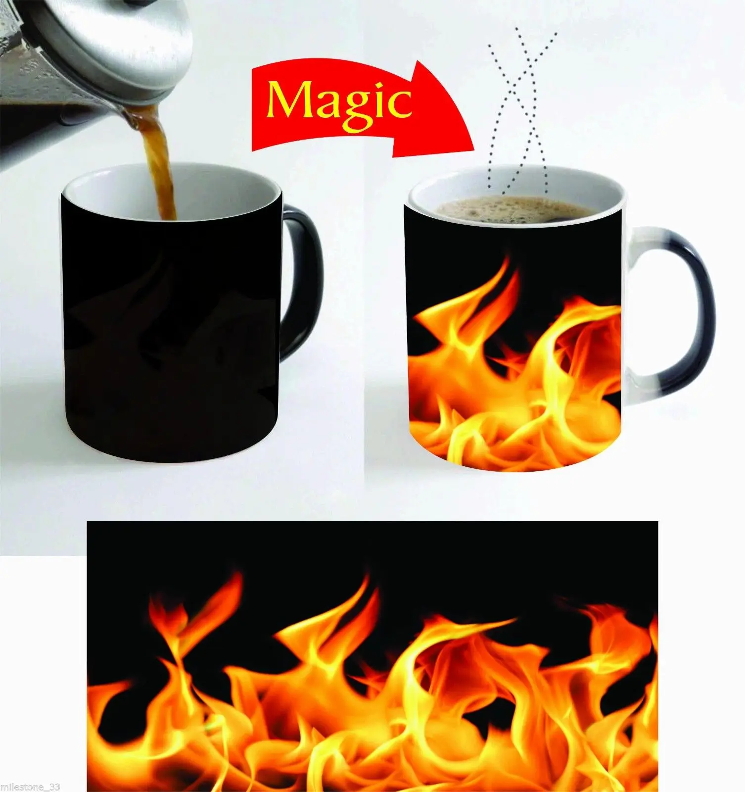 Beautiful Fire Fiery Design Heat Reactive Cold Hot Sensitive Transforming Ceramic Travel Milk Coffee Mug Tea Cup