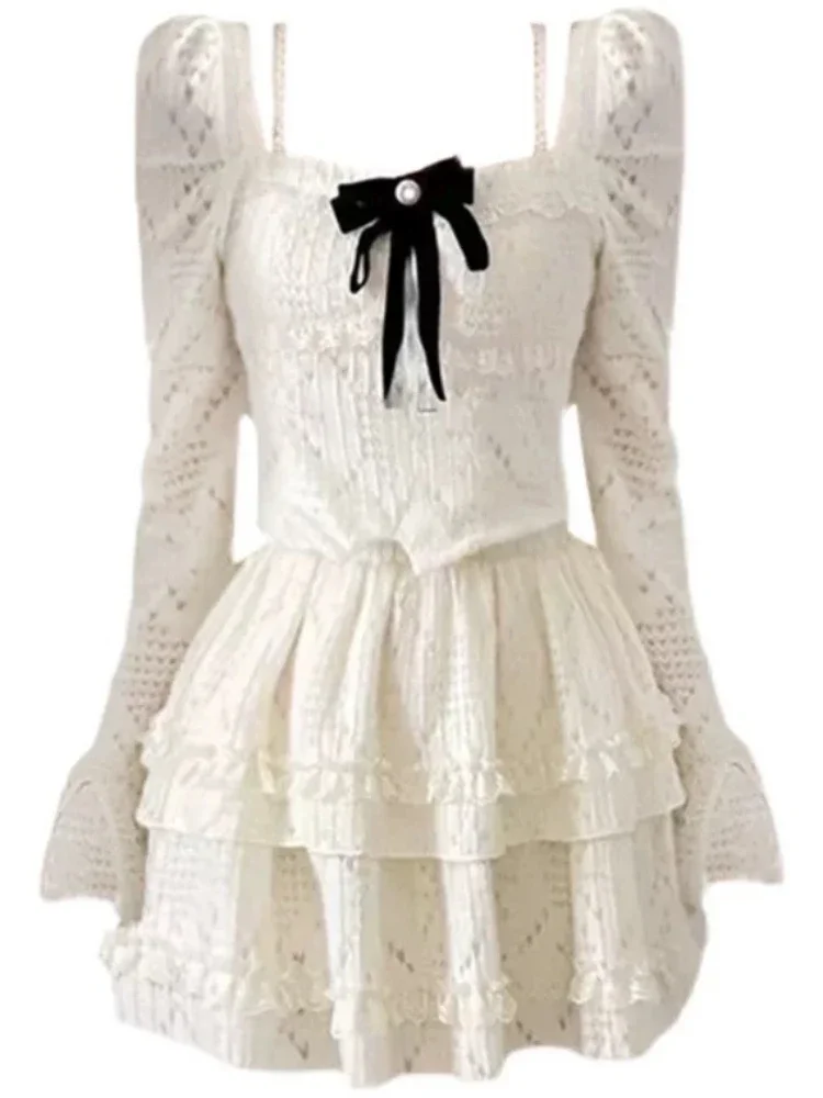 France Vintage Two-piece Set Women Velvet Korean Elegant Party Mini Skirt Suit Japanese Designer Blouse + Skirts Winter 2024 New