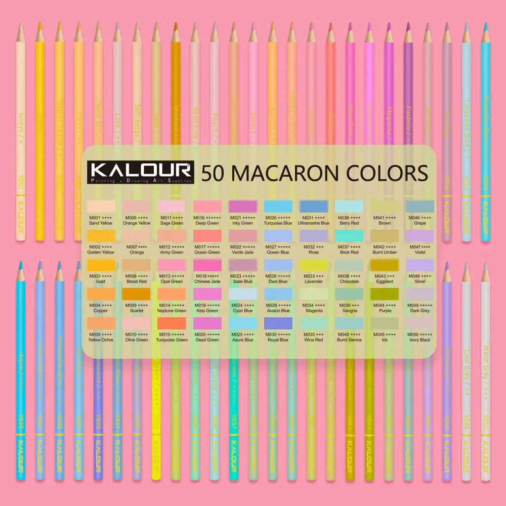 Kalour-Juego de lápices de Color, 50 piezas, Makaron, boceto, pintura, paquete de caja de hierro, regalo profesional, suministro de arte