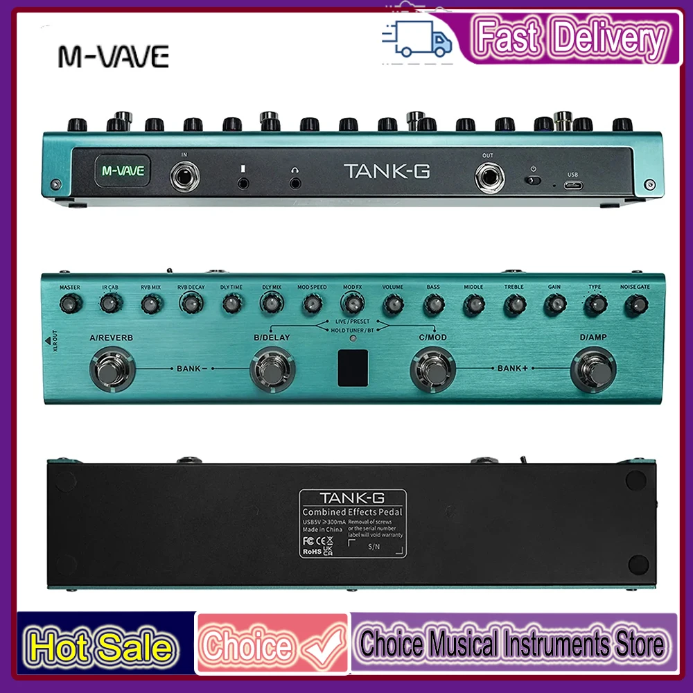 

Многофункциональная педаль эффектов M-VAVE Tank-G Bass | 36 предустановок с 9 предусилителями и 8 слотами IR | 3 модуля/цепи/цепочки FX Dly/Rvb | Перезаряжаемый через Type-C