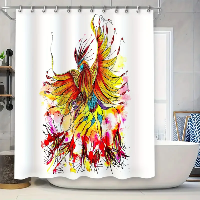 Phoenix Shower Curtain Artistic Bird Wall Tapestry Home Decor Bathroom Set Waterproof Modern Abstract Nature Wall Hanging Gift