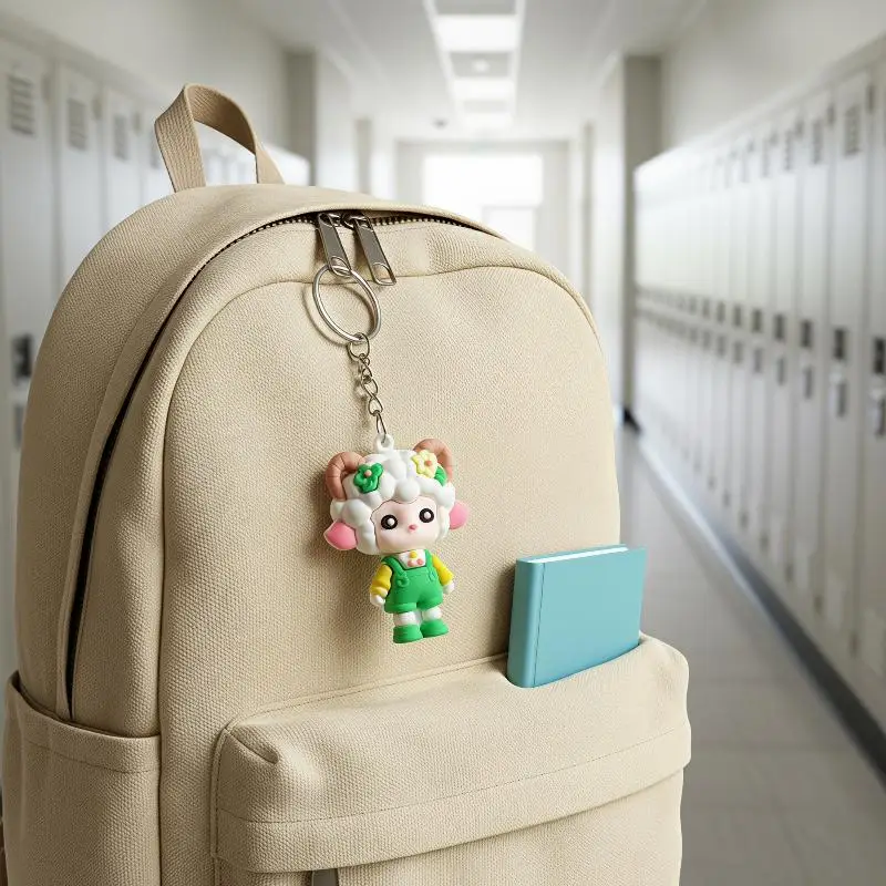 Cute Cartoon Sheep PVC Keychain Adorable Outfit Sturdy Anti-Rust Metal Ring Backpack Charm Party Favors for Teens