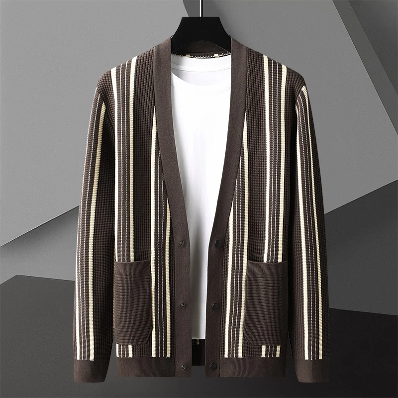 

Мужской вязаный свитер с V-образным вырезом, приталенный кардиган, осенняя новинка, корейская версия, модный универсальный топ с длинными рукавами