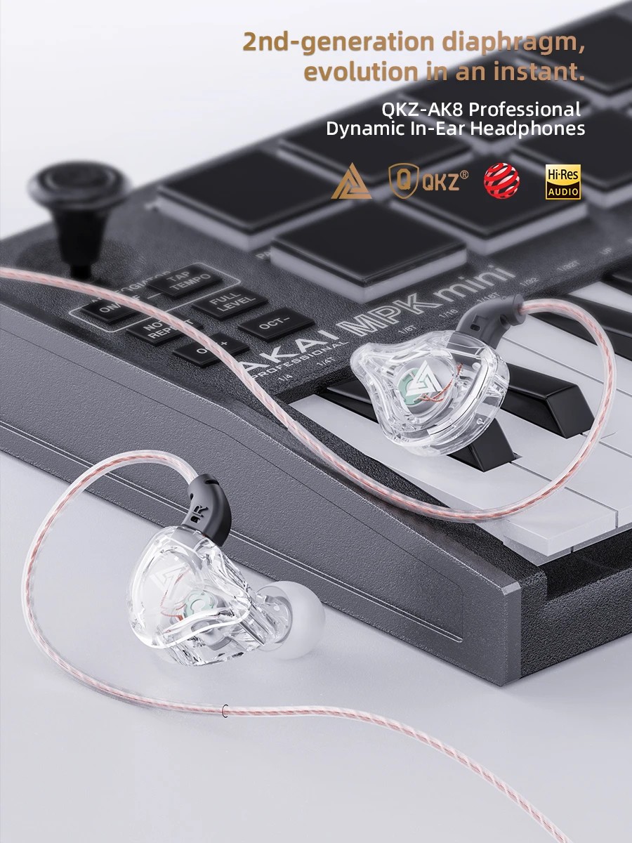 QKZ AK8 In-Ear Hi-Fi Earphones – High-Clarity Audio with In-Line Control (Optimized for Vocals and Mid-to-High Frequencies)