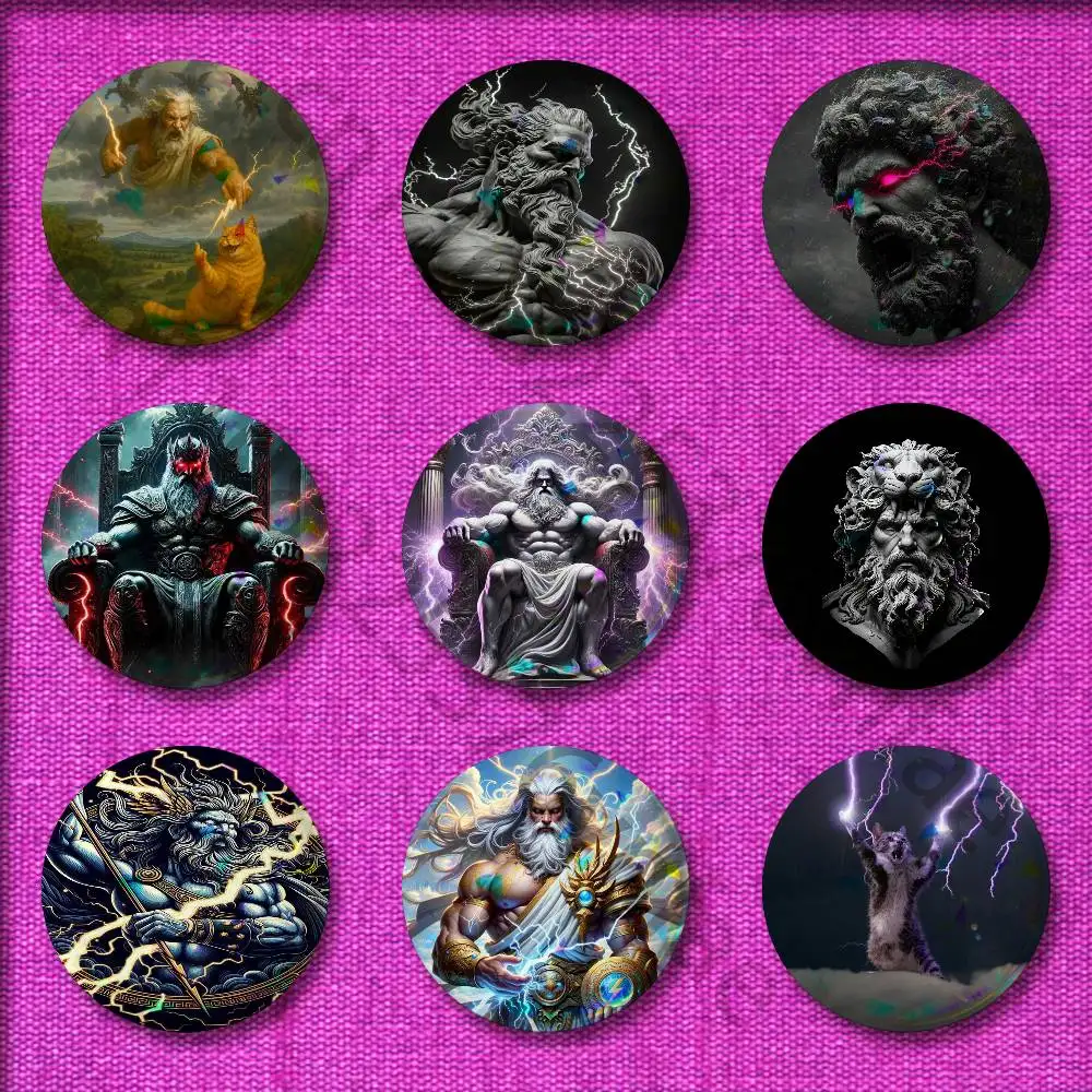 

Greek God Zeus Cat Badge For 58mm 32mm 44mm 25mm 75mm Round Pin Brooch Insignia Cover Cosplay