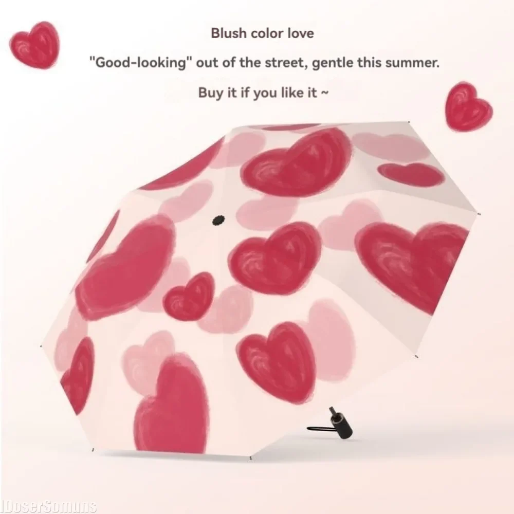 Pink Love Pretty Sun Umbrella Pocket Rain Umbrella Vinyl UV Ultraviolet Protection Sun Shade Parasol Capsule Pocket UPF50+