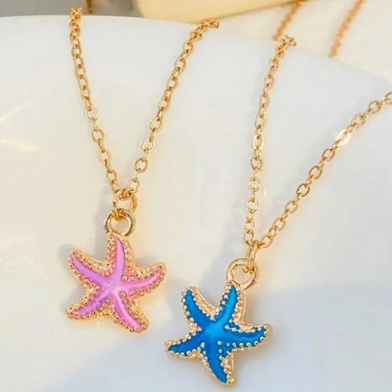 Boho mehrschichtige weiße Seilkette Halskette für Frauen Mode große Harz Seestern Stern Anhänger Halskette Strand Party Schmuck – Detail 6