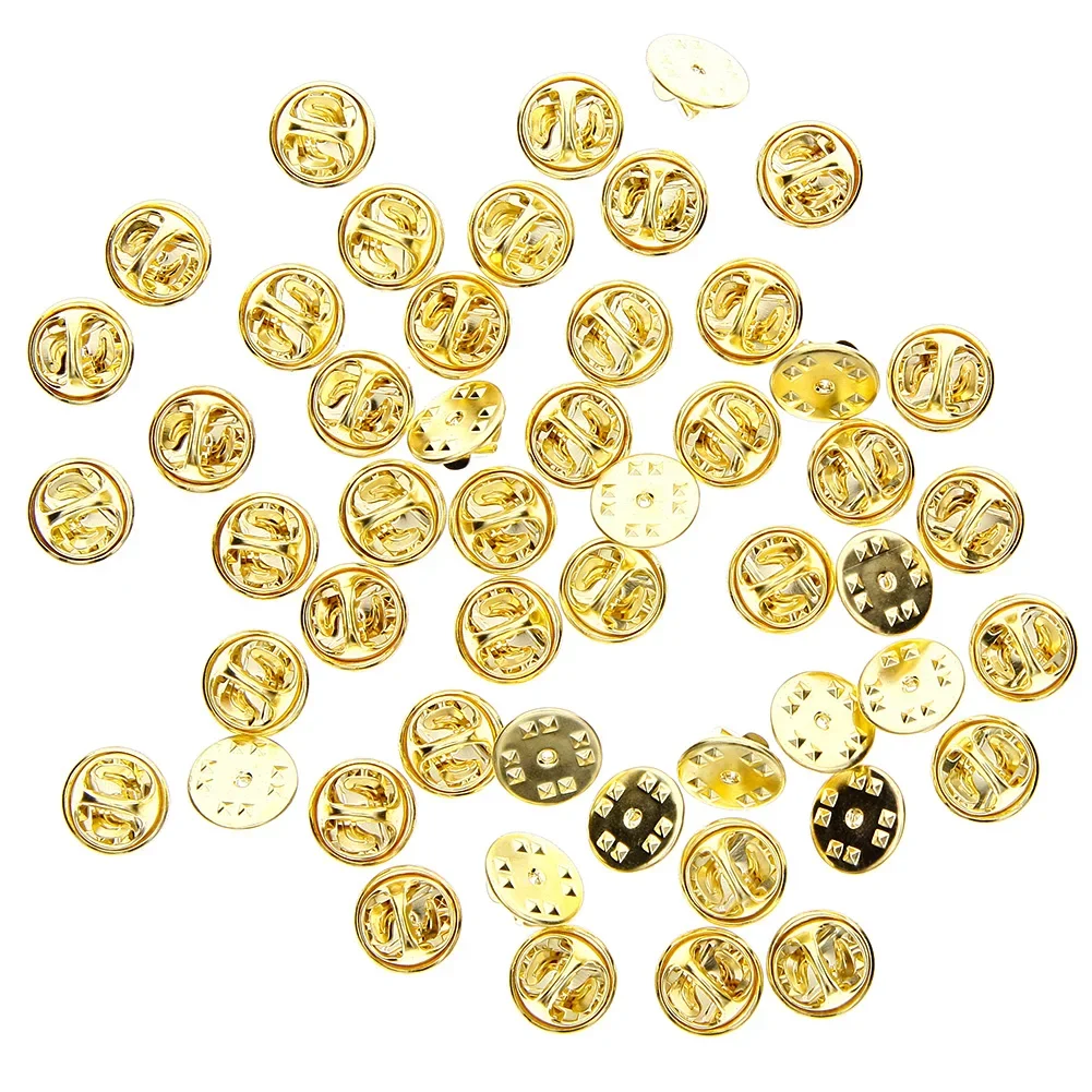 50Pcs/pack Gold Silver Tie Tacks Blank Pins with Clutch Back 10mm Pad and 8mm Post for Tie Tacks Jewelry Making Squeeze Badge