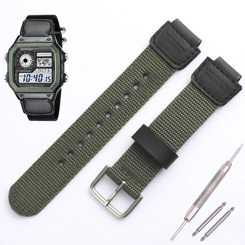 18mm Leather Nylon Watch Band For PRG270 AE1200 AE1000W AQ-S810 SGW300 400 500 Mens Pin Buckle Strap Watch Accessories