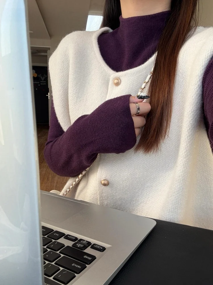 Suéter de Punto de Cuello Alto Mo Suave para Mujer, Otoño Invierno, Estilo Casual, Sensación de Alta Gama, Capa Base de P...