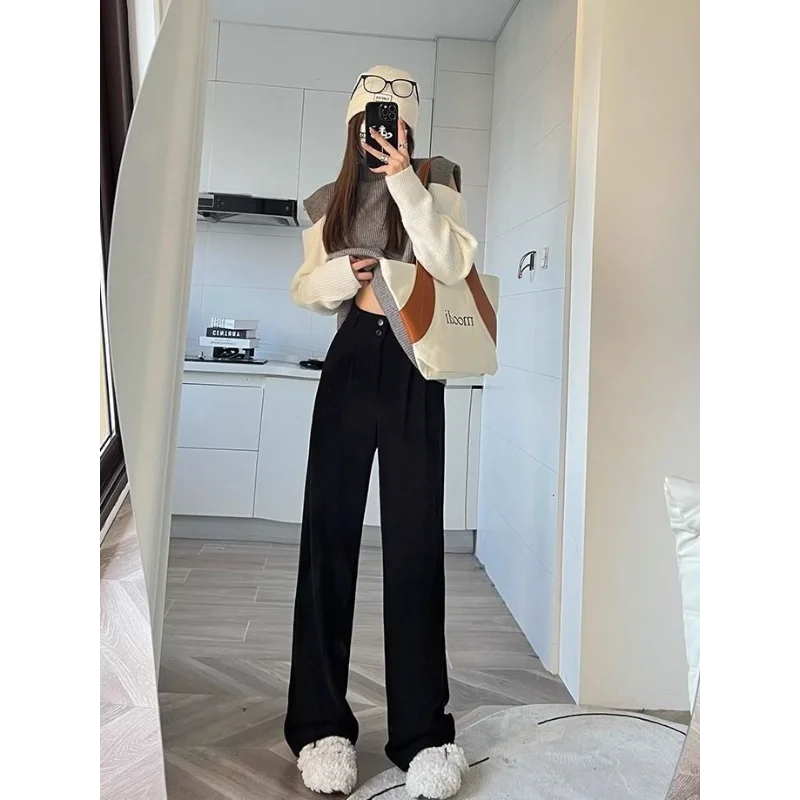 Pantaloni da abito drappeggiati a gamba larga da donna per l'autunno e l'inverno