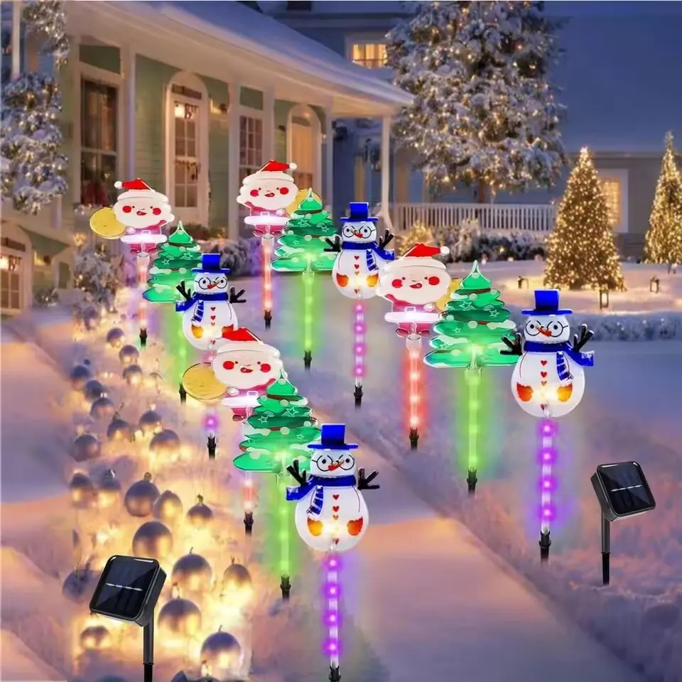 6PCs/Set Christmas Solar Powered Garden Lights, Christmas Tree&Santa Claus&Snowman LED Lights,8-Mode Waterproof Decorative Light