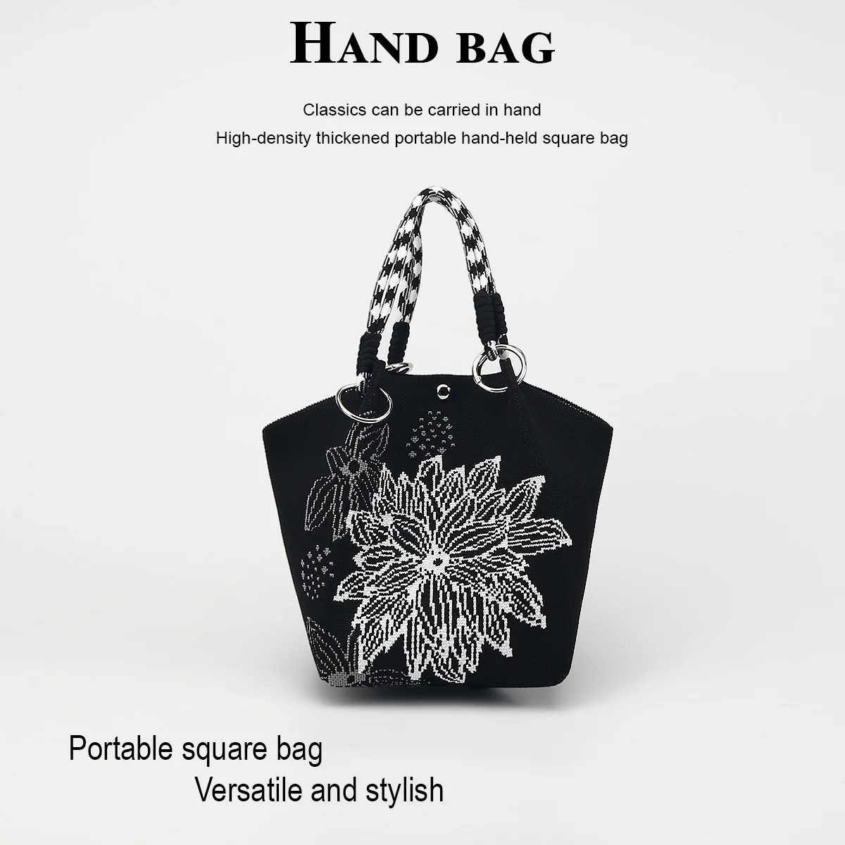 1 piece women's casual handbag, with detachable circular buckle handle, mixed-color rope handle, magnetic clasp for easy and quick closure, suitable for commuting, shopping, traveling, and outings, usable in all season