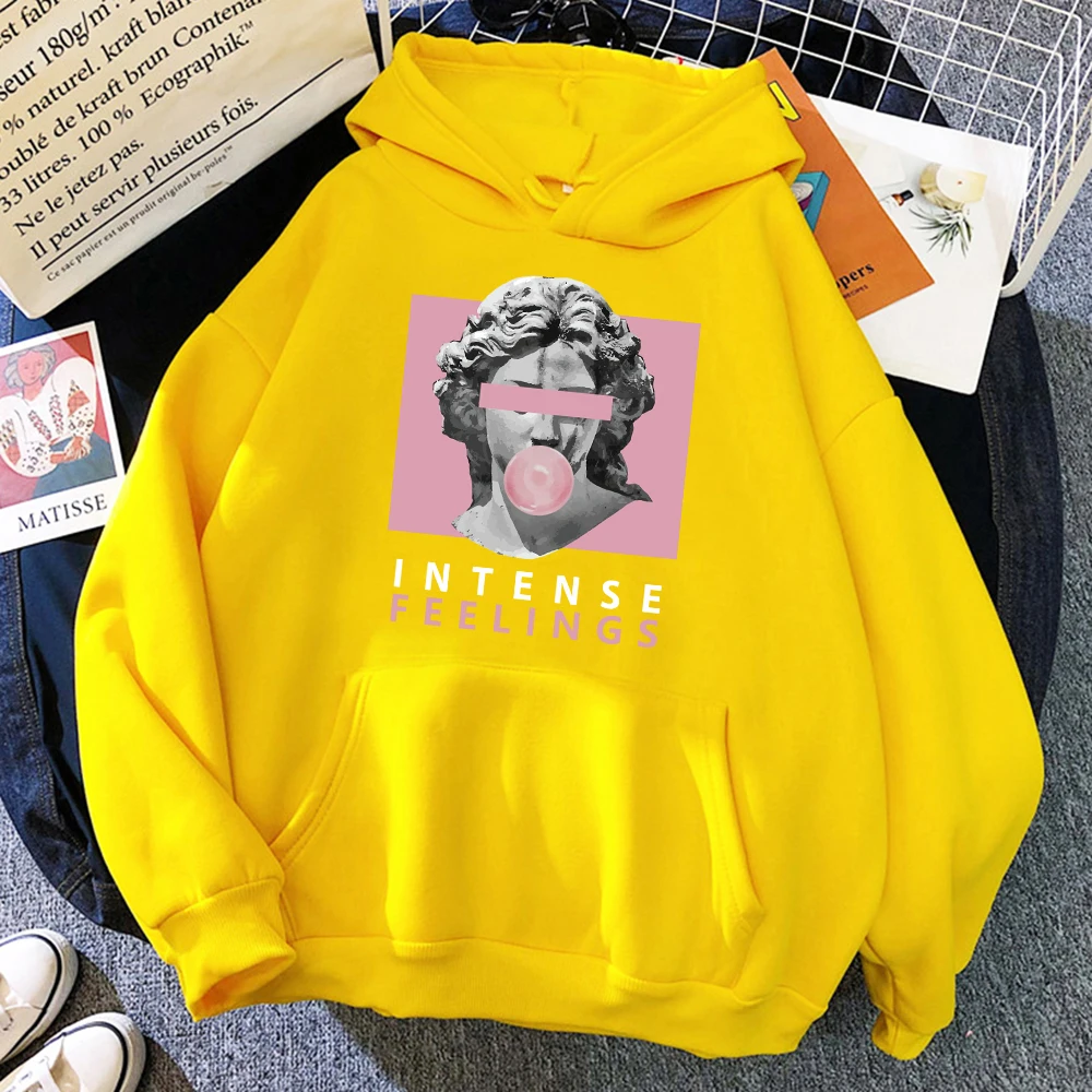 INTENSE FEELINGS Creative Printing Female Hoodies Pocket Loose Pullover Hip Hop Fleece Women Multicolor Hoodie Fashion Clothes