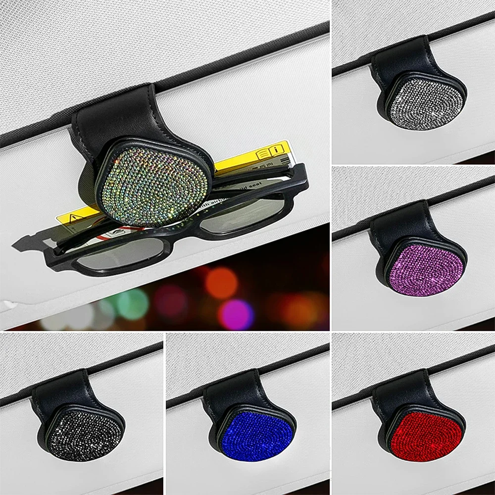 Diamond Crystal Car Glasses Clip Auto Sun Visor Sunglasses Holder Magnetic Eyeglass Hanger Clips Car Bling Accessories for Women