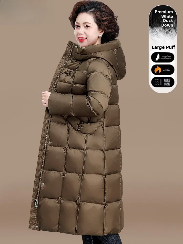 

Теплое пуховое пальто средней длины для мам, новинка 2024 года, модное, свободного кроя, из полиэфирного волокна, женское пальто для женщин среднего и старшего возраста